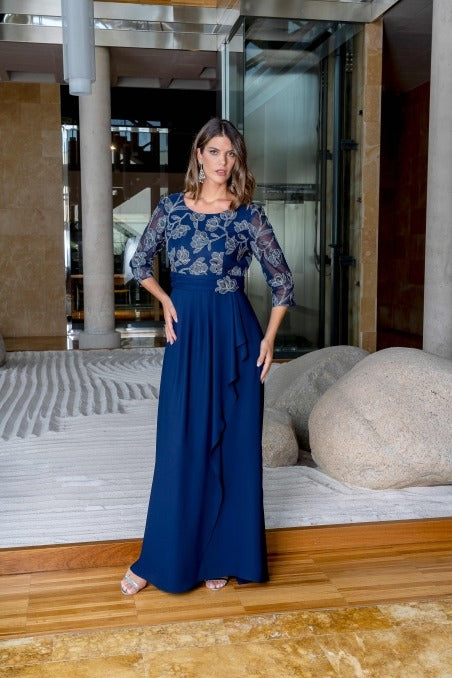 VESTIDO LARGO COMBINADO ENCAJE 20017