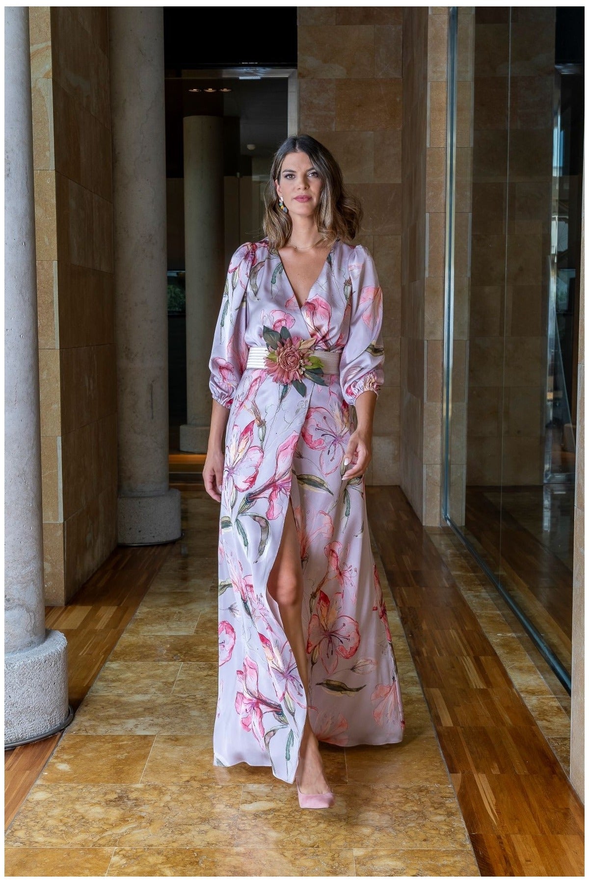 VESTIDO LARGO ESTAMPADO RASO MANGA LARGA 20012
