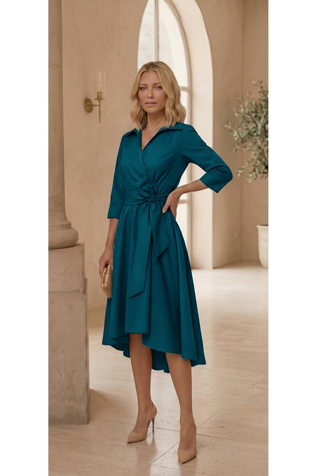 VESTIDO MIDI CAMISERO TAFETAN 2721